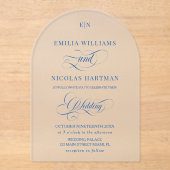 Invitations En Acrylique Mariage Classique Monogramme Simple Bleu  (Recto)
