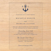 Invitations En Acrylique Mariage Classique Nautique à Monogramme Bleu (Recto)