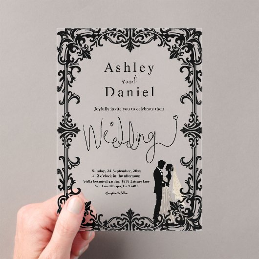 Invitations En Acrylique Mariage Classique Noir et Blanc Chic Romantique (In situ (ordinateur de poche))