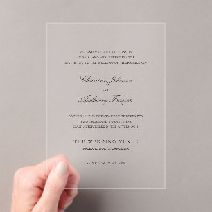 Invitations En Acrylique Mariage Classique Noir et Blanc d'Argent Ancien