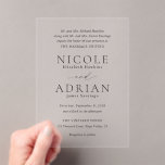 Invitations En Acrylique Mariage classique noir et blanc élégant<br><div class="desc">Elégante invitation acrylique de mariage avec des polices serif traditionnelles dans un agencement simple.</div>