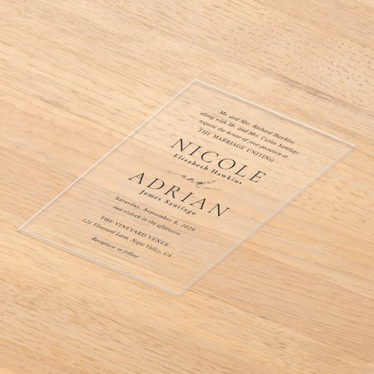 Invitations En Acrylique Mariage classique noir et blanc élégant (Poser)