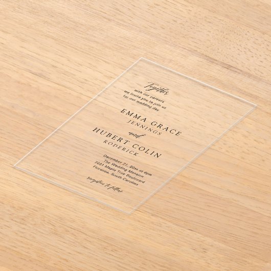 Invitations En Acrylique Mariage classique noir et blanc élégant (Poser)