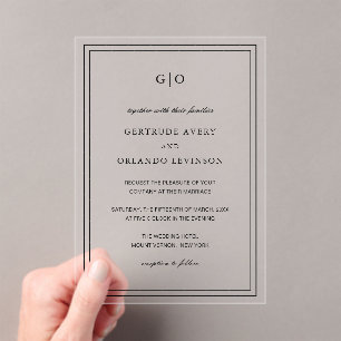 Invitations En Acrylique Mariage classique noir et blanc élégant