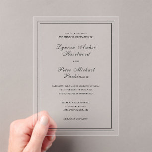 Invitations En Acrylique Mariage classique noir et blanc élégant