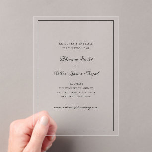 Invitations En Acrylique Mariage Classique Noir et Blanc Enregistrez la Dat