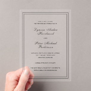 Invitations En Acrylique Mariage Classique Noir et Blanc Enregistrez la Dat