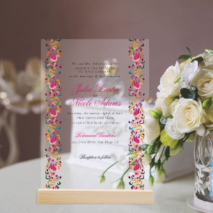 Invitations En Acrylique Mariage Classique Rose Vert Jaune Floral Cygne Ois
