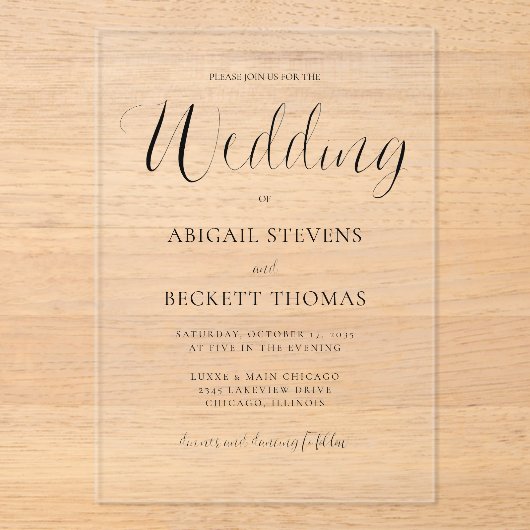 Invitations En Acrylique Mariage classique simple (Recto)