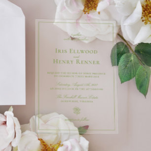 Invitations En Acrylique Mariage Classique Vintage Vert Sauge