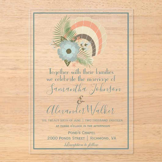 Invitations En Acrylique Mariage Coastal Seashell (Recto)