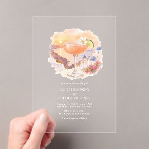 Invitations En Acrylique Mariage Cocktail Rose Coucher de Soleil Transparen