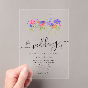 Invitations En Acrylique Mariage Coloré Vibrant Audacieux Bohème aux Fleurs