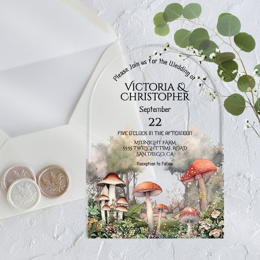 Invitations En Acrylique Mariage Conte de Fée Forêt Enchantée Champignon