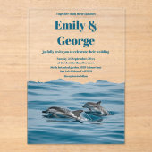 Invitations En Acrylique Mariage côtier de la plage de Dolphins bleu marine (Recto)