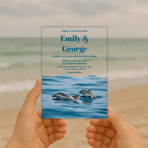 Invitations En Acrylique Mariage côtier de la plage de Dolphins bleu marine