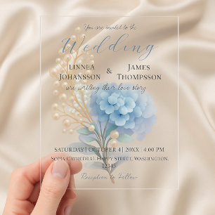 Invitations En Acrylique Mariage couleur bleu d'aquarelle romantique Pearl