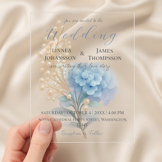 Invitations En Acrylique Mariage couleur bleu d'aquarelle romantique Pearl 