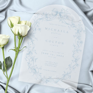 Invitations En Acrylique Mariage Couronne Florale Bleu Poussiéreux Vintage