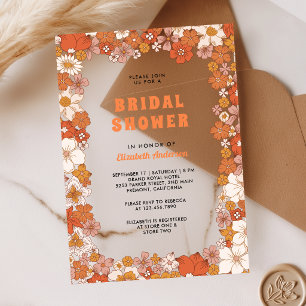 Invitations En Acrylique Mariage Crème Orange Groovy Rétro Fleur Sauvage