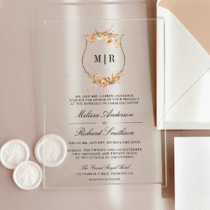 Invitations En Acrylique Mariage Crête de Fleur Sauvage d'Automne