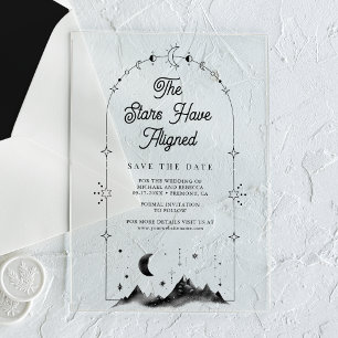 Invitations En Acrylique Mariage Croissant de Lune Céleste : À Sauvegarder