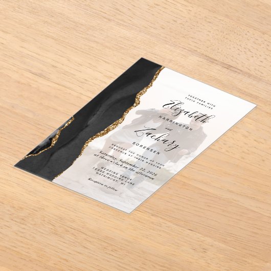 Invitations En Acrylique Mariage d'âge d'or noir photo personnalisé (Poser)