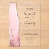Invitations En Acrylique Mariage d'âge moderne Blush Pink Or (Recto)