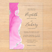 Invitations En Acrylique Mariage d'âge moderne rose argent (Recto)