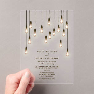 Invitations En Acrylique Mariage d'ampoules vintages