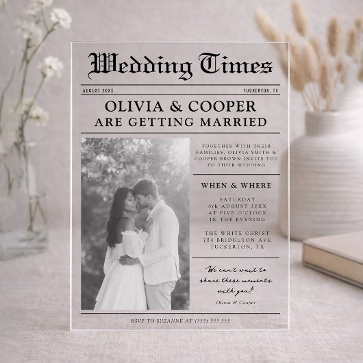 Invitations En Acrylique Mariage dans le Journal