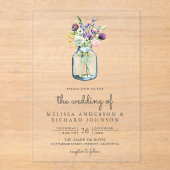 Invitations En Acrylique Mariage dans un pot Mason de fleurs sauvages (Recto)