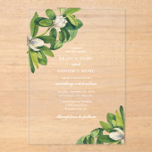 Invitations En Acrylique Mariage d'aquarelle à fleurs blanches et vertes (Recto)