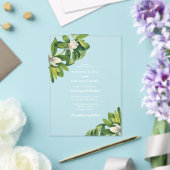 Invitations En Acrylique Mariage d'aquarelle à fleurs blanches et vertes (Insitu (Mariage))