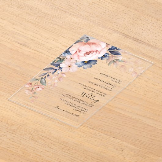 Invitations En Acrylique Mariage d'aquarelle à script rose (Poser)