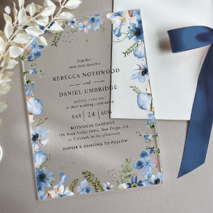 Invitations En Acrylique Mariage d'aquarelle bleu foncé