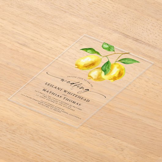 Invitations En Acrylique Mariage d'aquarelle Citrus citron (Poser)