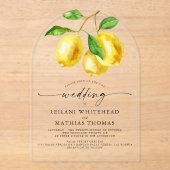 Invitations En Acrylique Mariage d'aquarelle Citrus citron (Recto)