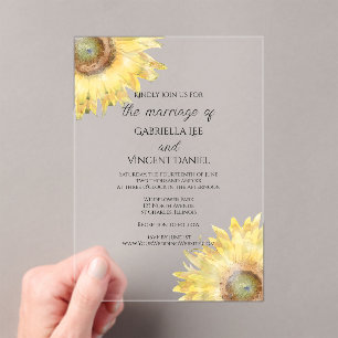 Invitations En Acrylique Mariage d'aquarelle des tournesols jaunes