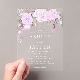 Invitations En Acrylique Mariage d'aquarelle florale pourpre