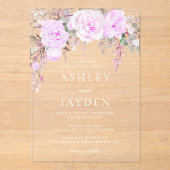 Invitations En Acrylique Mariage d'aquarelle florale pourpre (Recto)