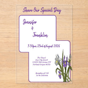 Invitations En Acrylique Mariage d'aquarelle Iris violet
