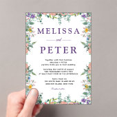 Invitations En Acrylique Mariage d'aquarelle moderne blanc et violet (In situ (ordinateur de poche))