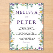 Invitations En Acrylique Mariage d'aquarelle moderne blanc et violet (Recto)