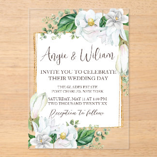 Invitations En Acrylique Mariage d'aquarelle moderne Magnolia