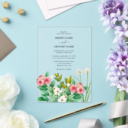 Invitations En Acrylique Mariage d'aquarelle périphérique fleur sauvage (Insitu (Mariage))