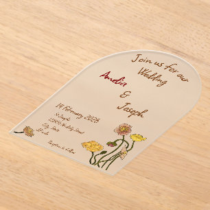 Invitations En Acrylique Mariage d'aquarelle simple Pastel Minimal Poppy