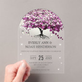 Invitations En Acrylique Mariage d'arbre de feuilles de coeur pourpre encha (In situ (ordinateur de poche))