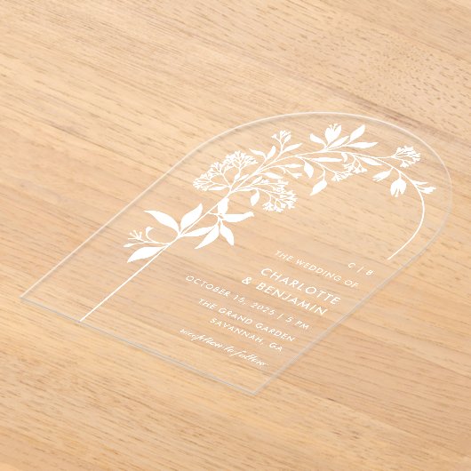 Invitations En Acrylique Mariage d'arc botanique blanc moderne (Poser)