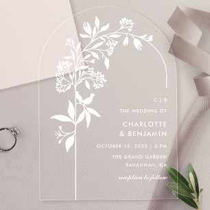 Invitations En Acrylique Mariage d'arc botanique blanc moderne